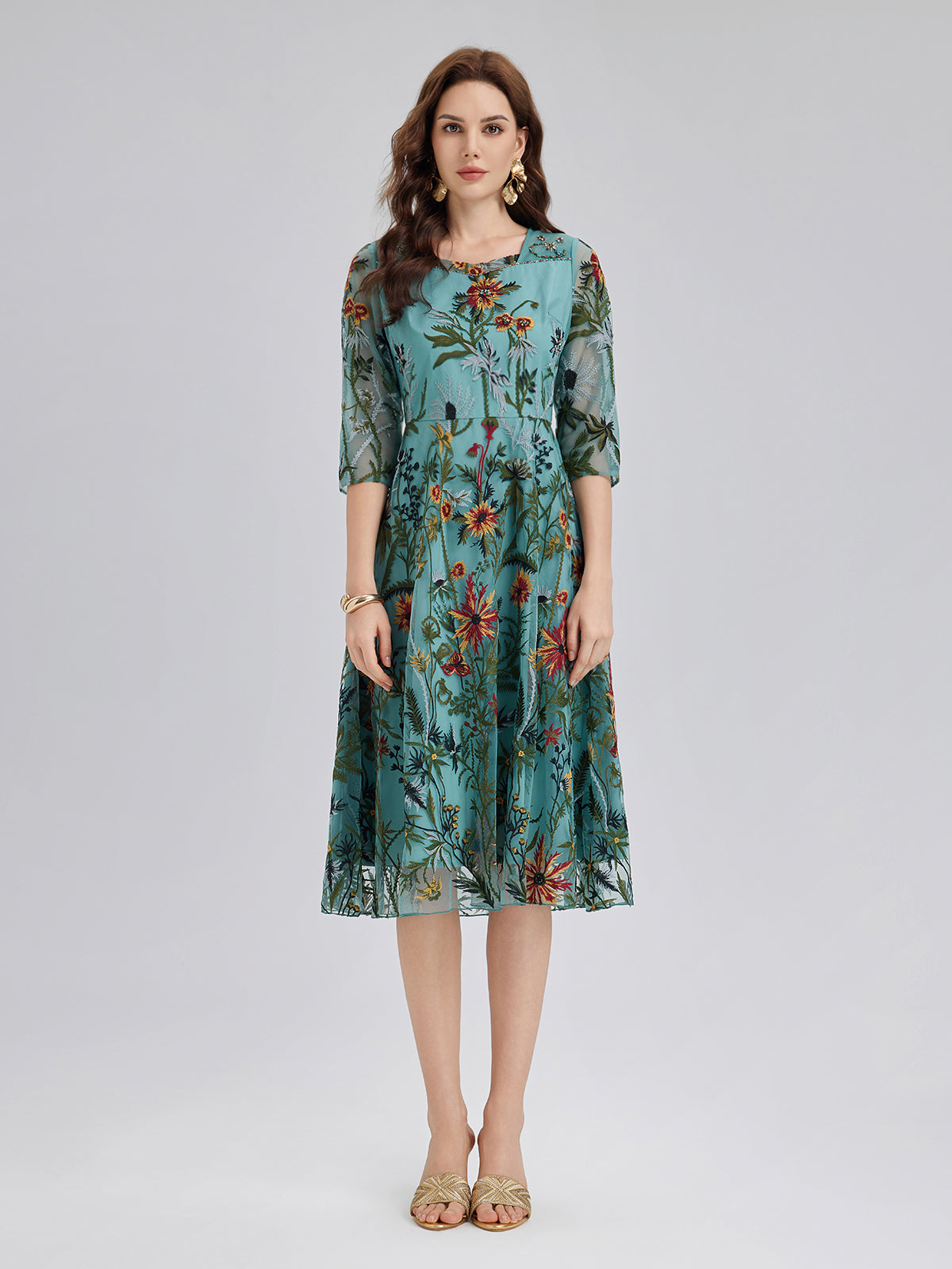Hand-Beaded Floral Embroidered Dress
