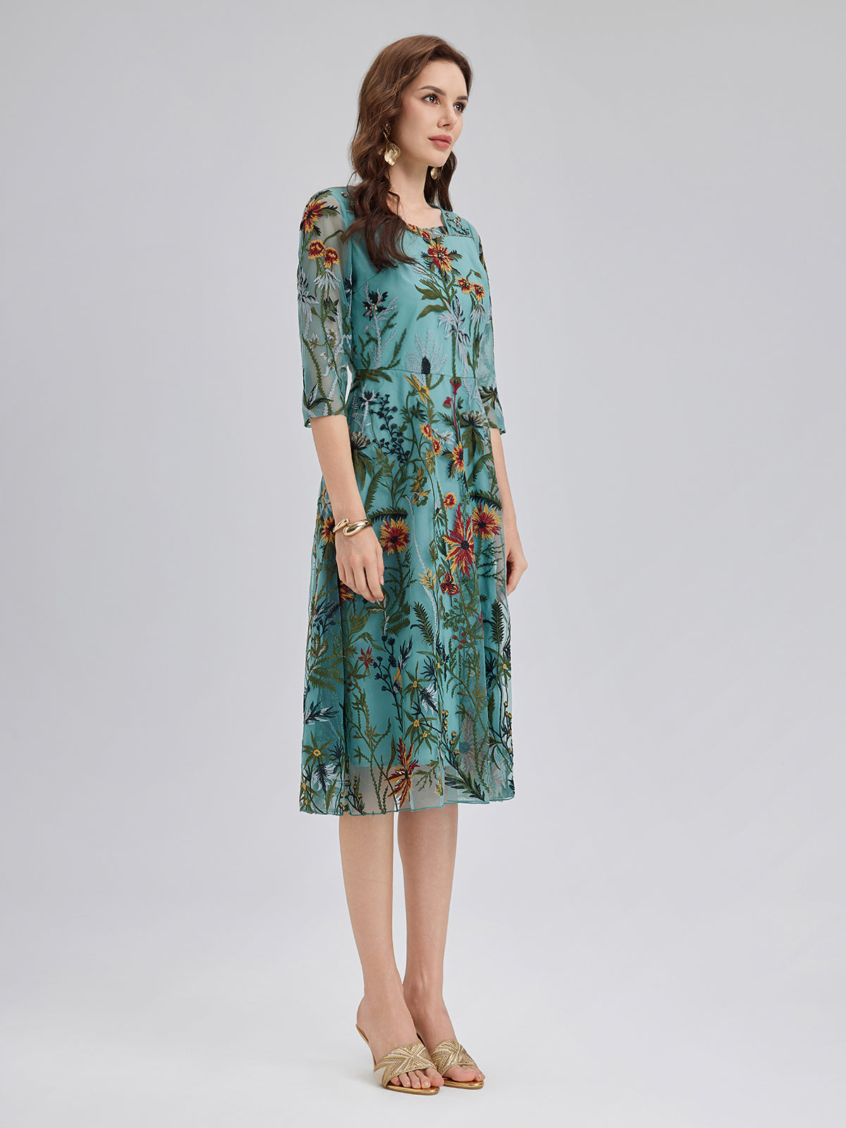 Hand-Beaded Floral Embroidered Dress
