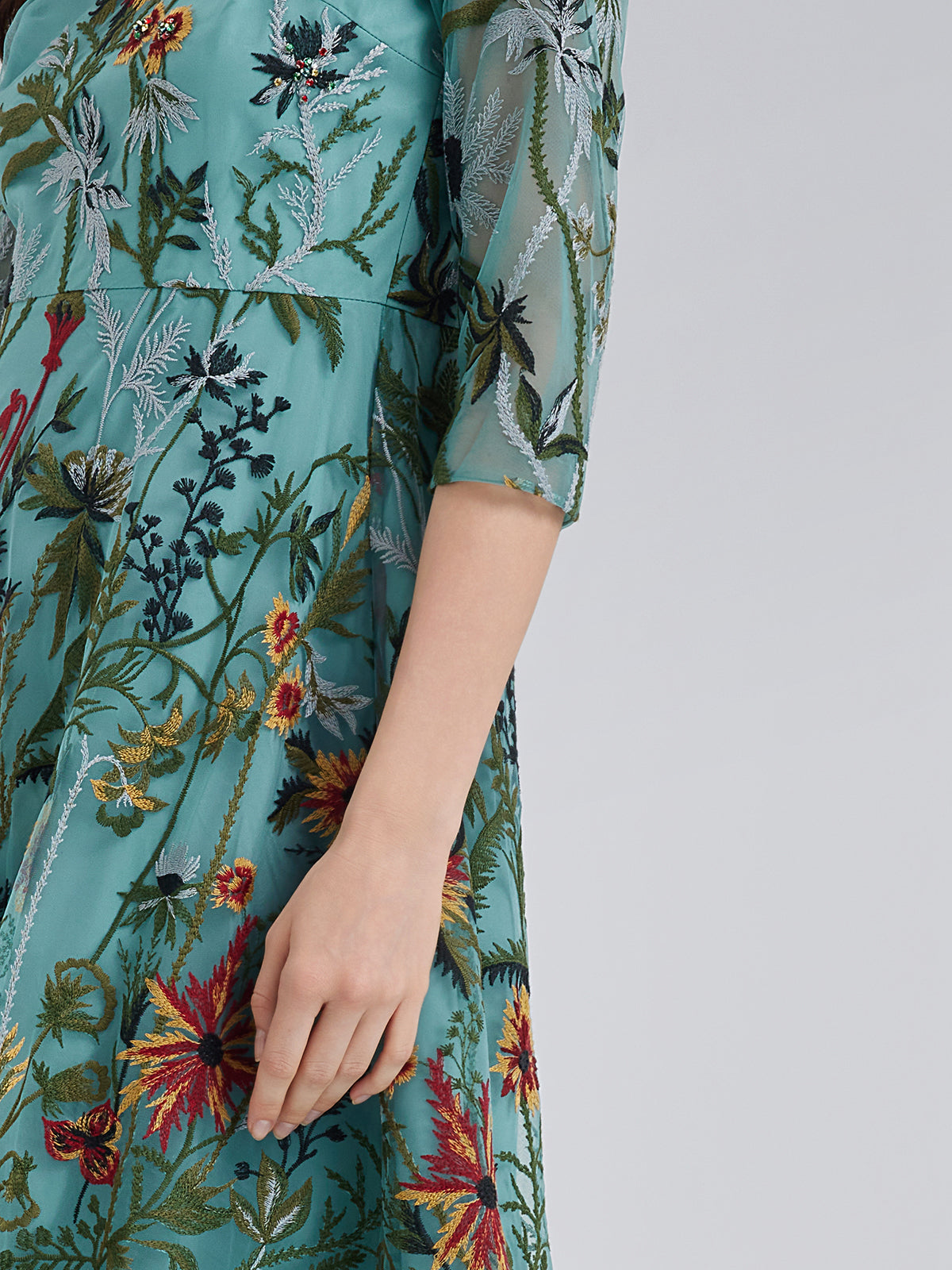 Hand-Beaded Floral Embroidered Dress