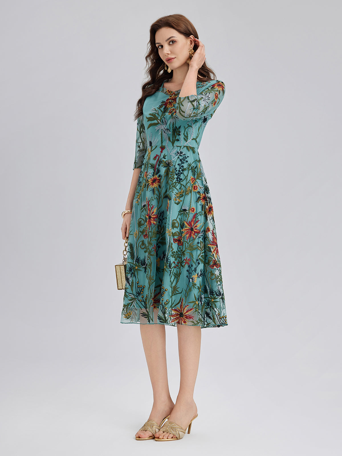Hand-Beaded Floral Embroidered Dress