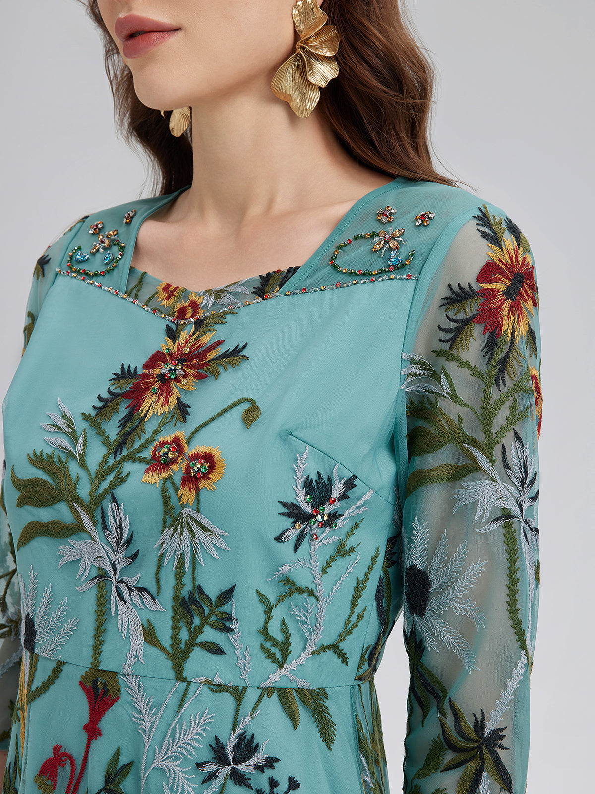 Hand-Beaded Floral Embroidered Dress