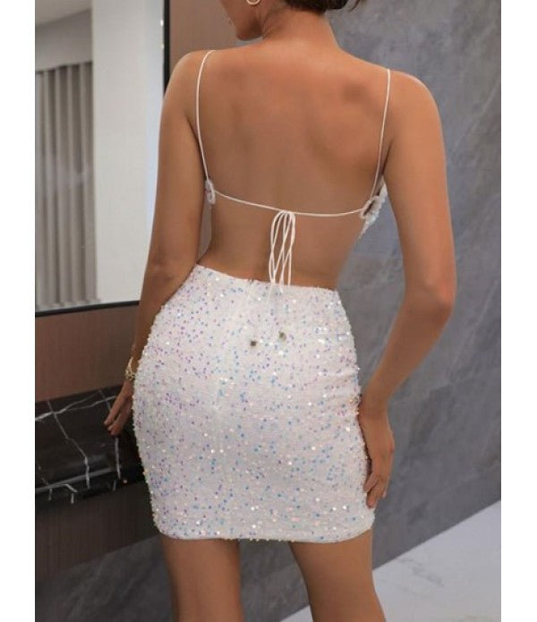 Sequined Backless Cami Bodycon Dress