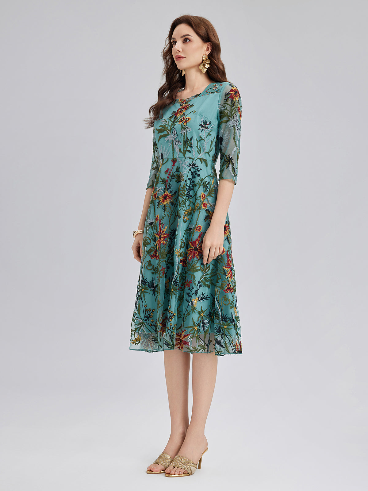 Hand-Beaded Floral Embroidered Dress