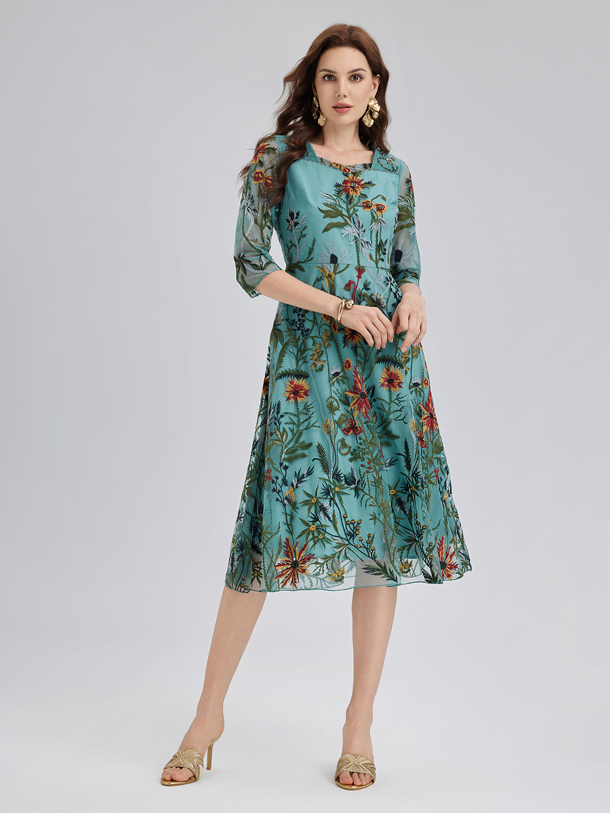 Hand-Beaded Floral Embroidered Dress