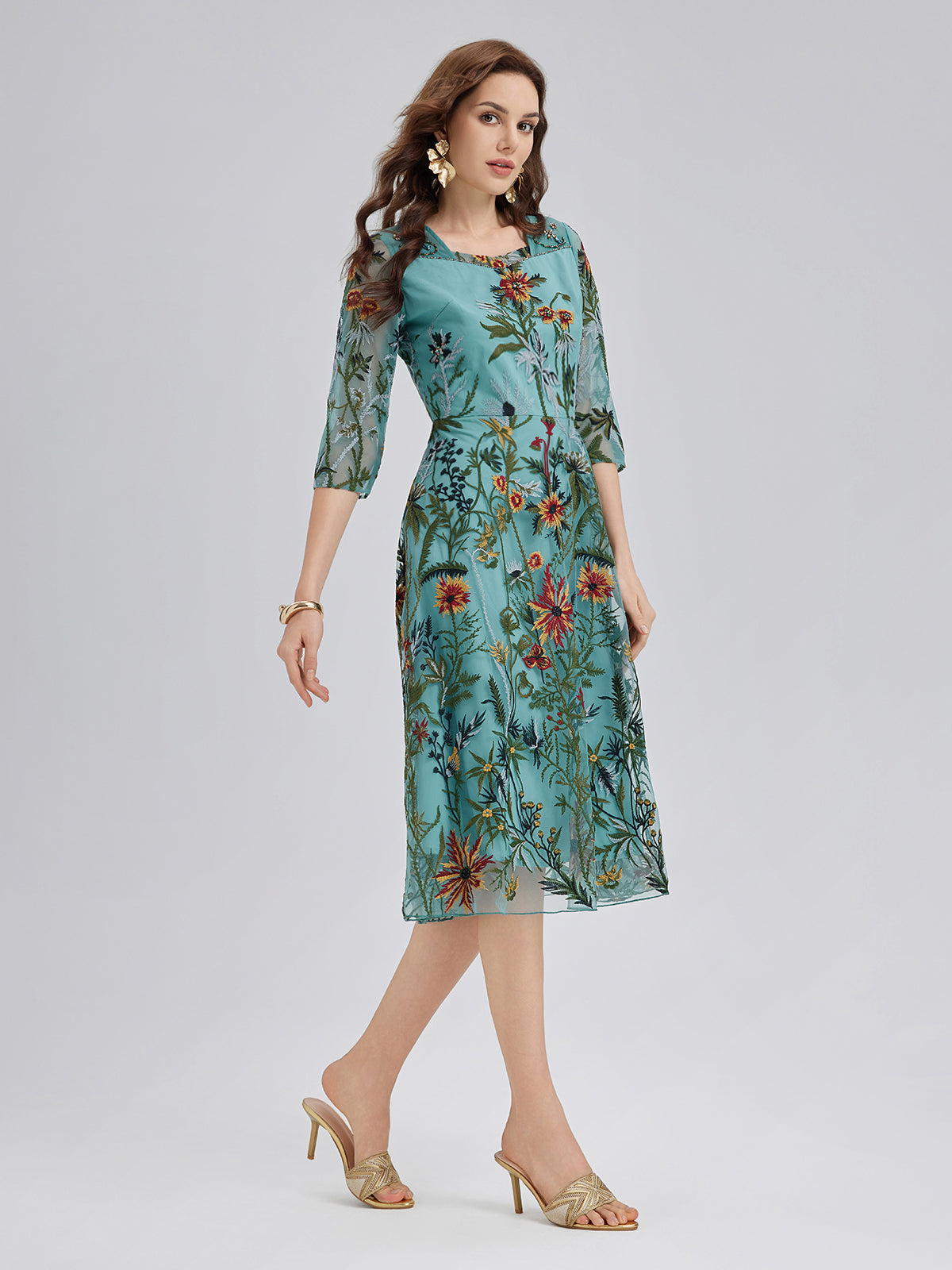Hand-Beaded Floral Embroidered Dress